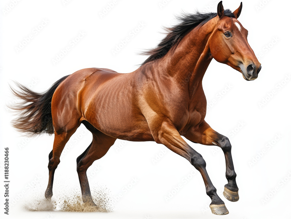 Obraz premium Chestnut horse in dynamic motion, powerful stride, isolated.