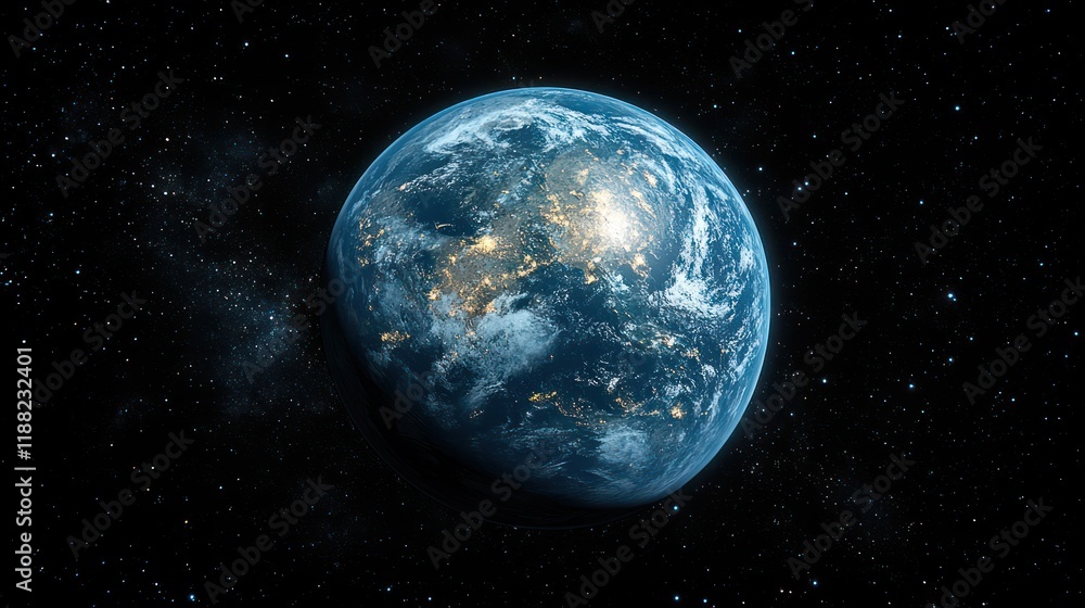 Naklejka premium Earth from Space: A Stunning Celestial View of Our Planet at Night