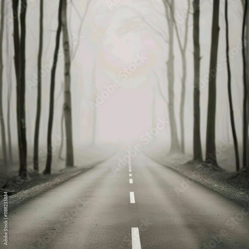 The empty road with fog
