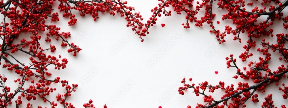 Obraz premium Red berries frame on white background.