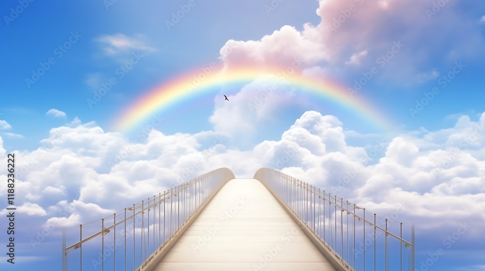 Fototapeta premium Heavenly Bridge Reaching a Rainbow in Clouds