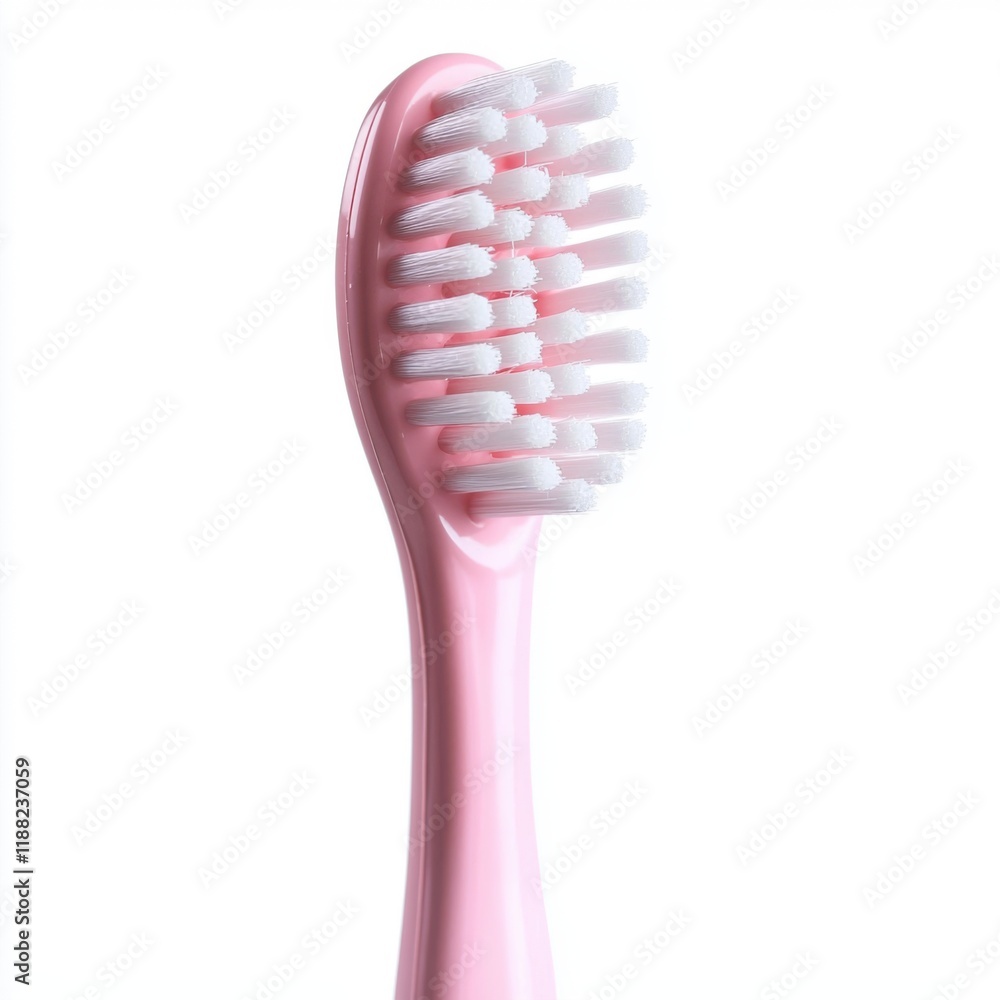 Pink toothbrush with white bristles isolated on white background for oral care display Pink toothbrush with white bristles isolated on white background for oral care display