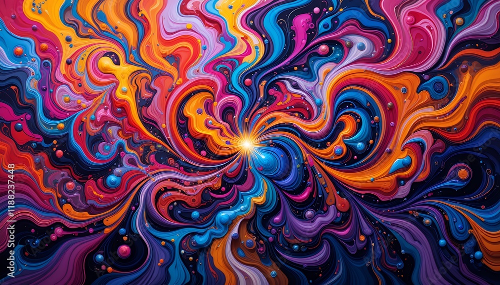Obraz premium A vibrant abstract painting with swirling patterns and a burst of colors