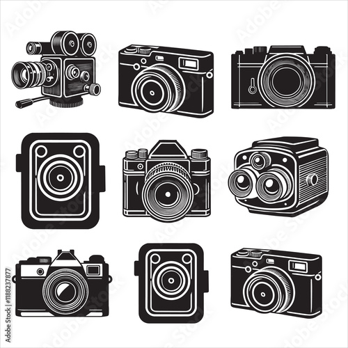 
Set of Vintage Camera silhouette Design, Photo Camera Vector illustration, Camera Icon clipart Graphic
