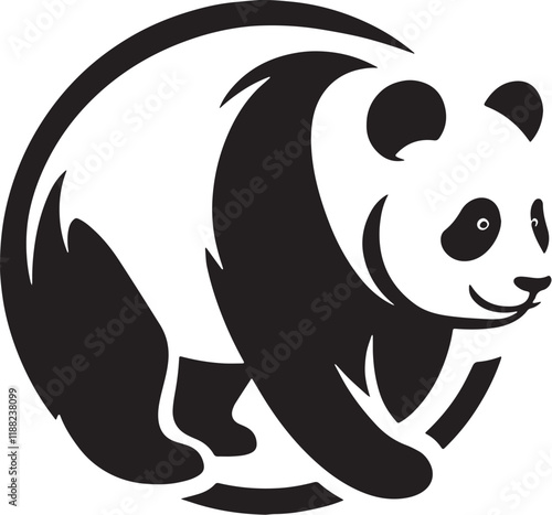 Panda Silhouette line art vector illustration on white background photo