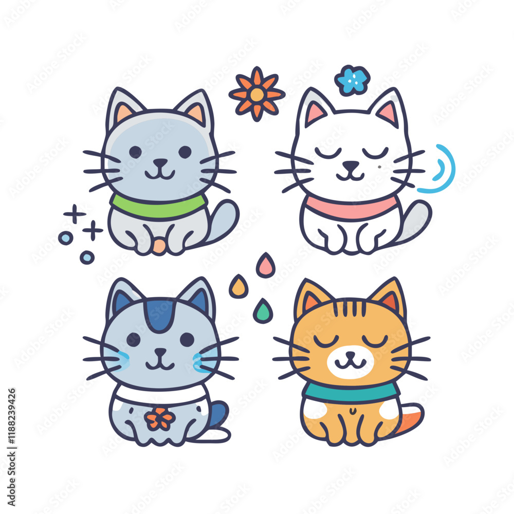 Adorable Cartoon Cats with Scarves – High-Quality Vector for Seasonal Themes Adorable Cartoon Cats with Scarves – High-Quality Vector for Seasonal Themes