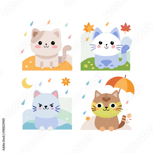 Seasonal Cats Vector Illustration – Perfect for Cute and Whimsical Designs