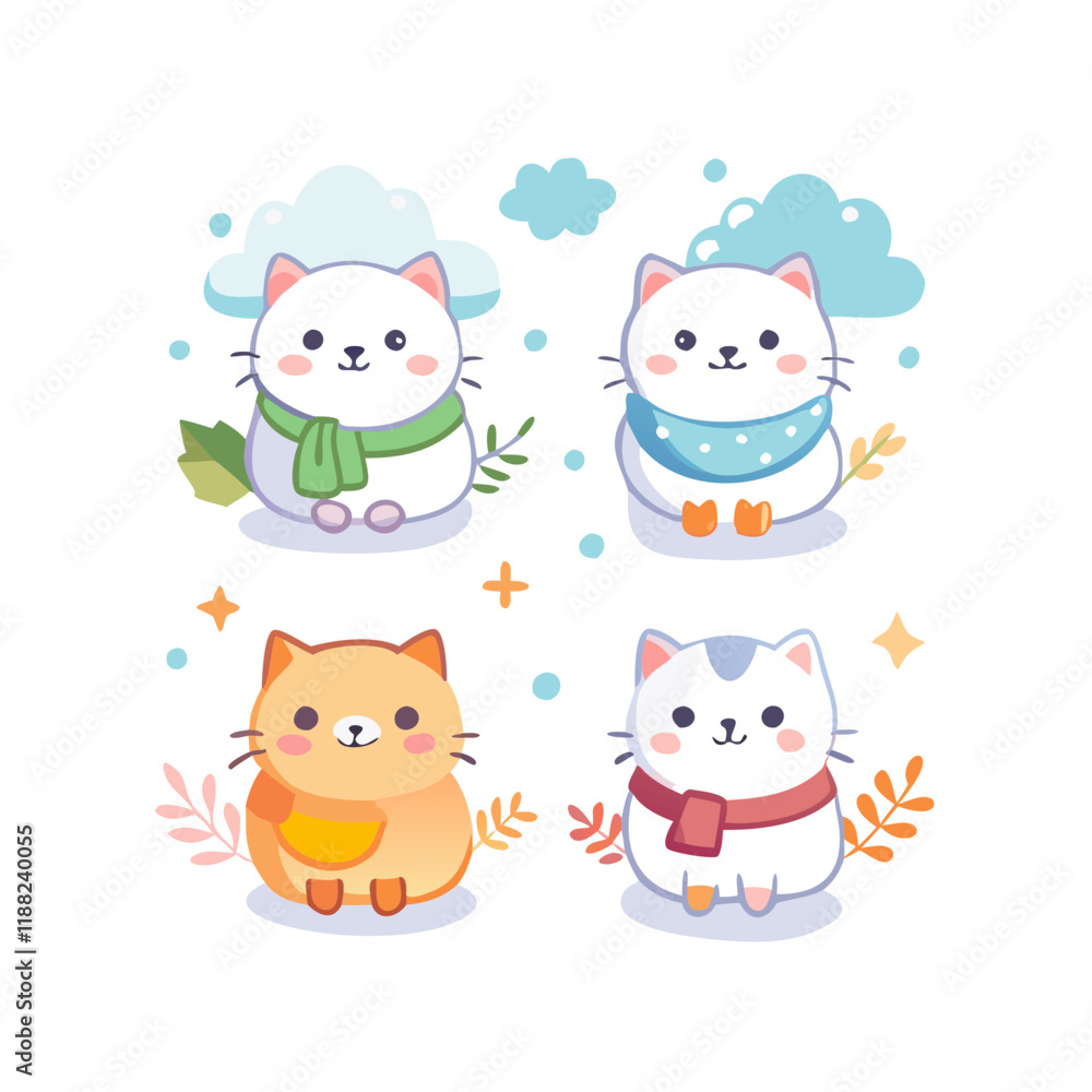 Naklejka premium Seasonal Cats Vector Illustration – Perfect for Cute and Whimsical Designs