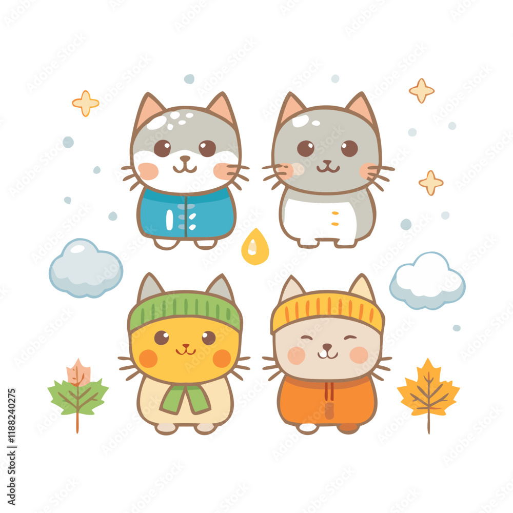 Naklejka premium Cute Cat Icon Set – Ideal for Fall, Winter, and Whimsical Projects