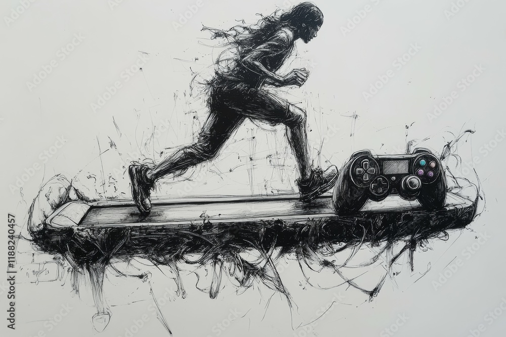 Fototapeta premium The Virtual Treadmill, Internet Gaming Disorder