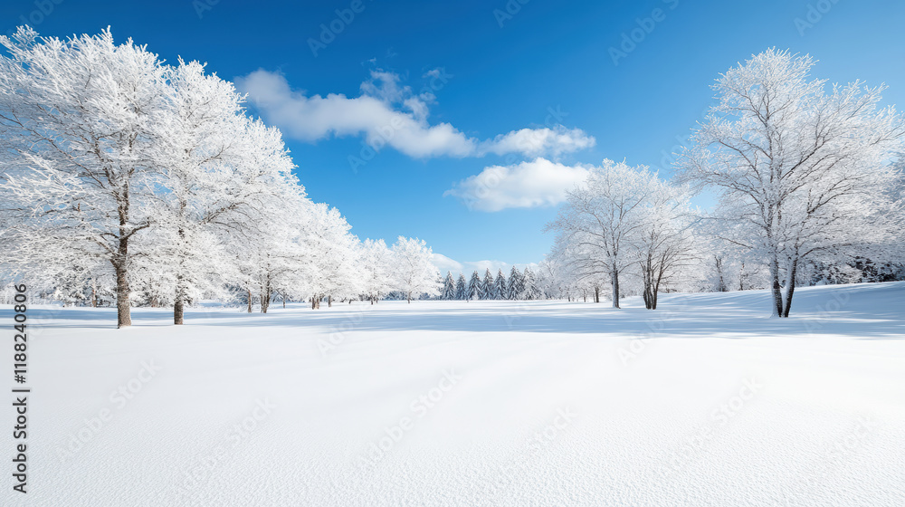 serene winter landscape with snow covered trees and clear blue sky serene winter landscape with snow covered trees and clear blue sky