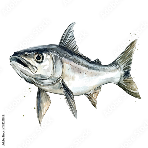 A watercolor vector painting of a haddock, isolated on a white background. Haddock vector.

