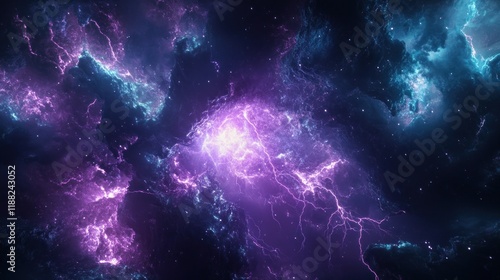 Cosmic Nebula Lightning Storm Purple Blue Energy photo