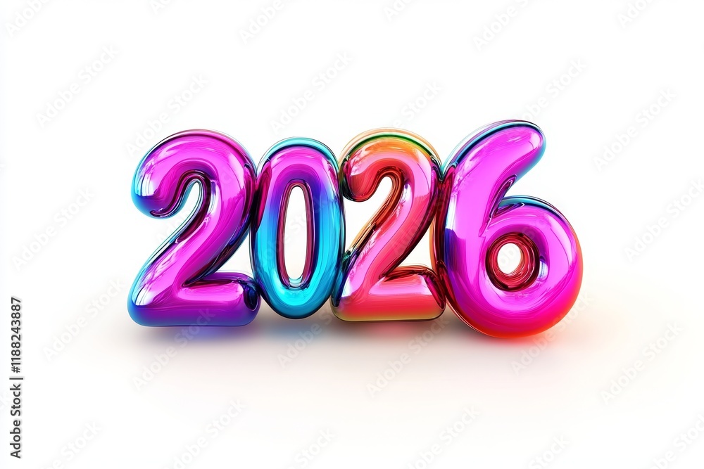Colorful 2026 numbers in vibrant 3d style on white background Colorful 2026 numbers in vibrant 3d style on white background