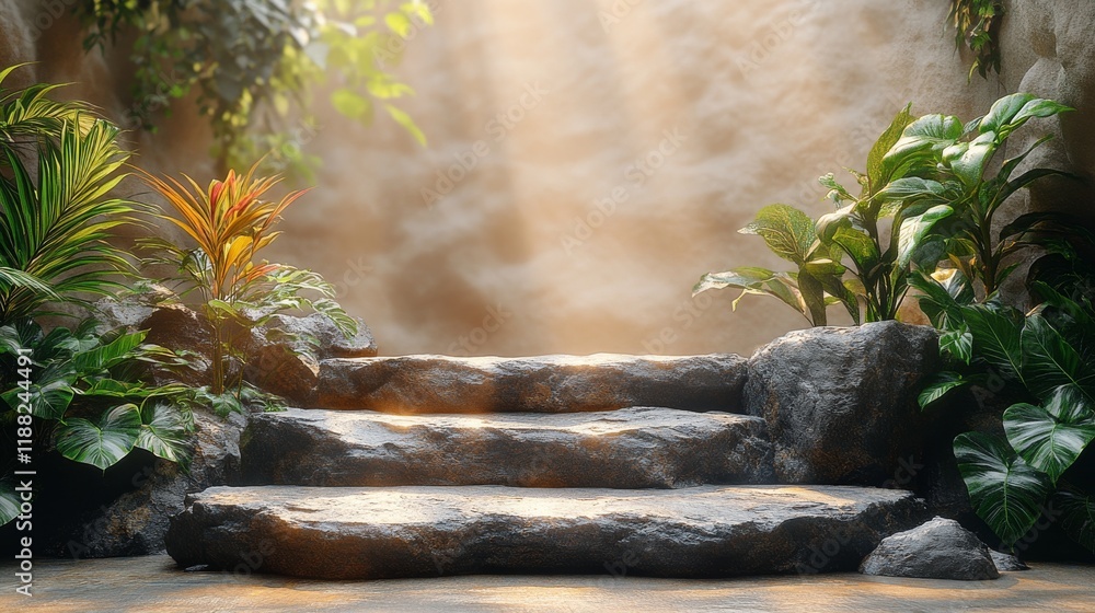 Majestic 5-Level Rocks Podium Standing Tall on a Dark Beige Background, Symbolizing Strength and Stability in Nature Majestic 5-Level Rocks Podium Standing Tall on a Dark Beige Background, Symbolizing Strength and Stability in Nature