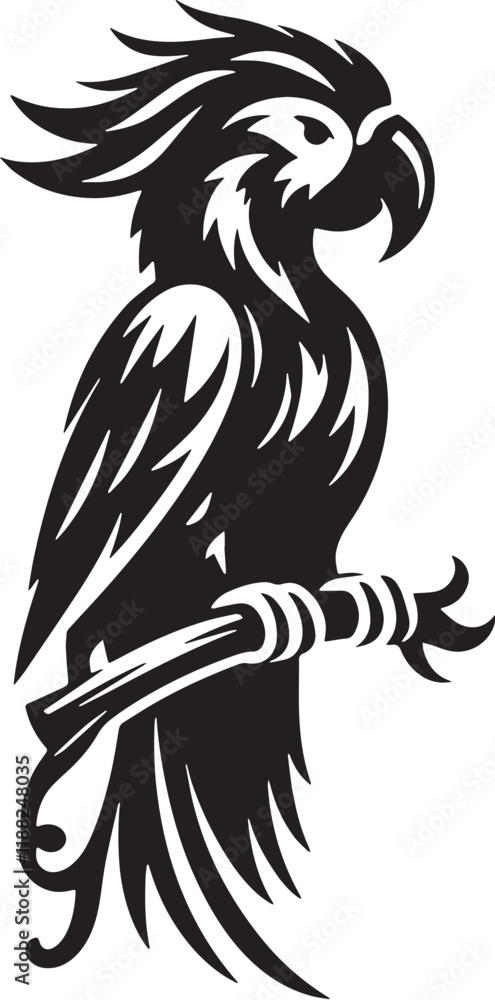Parrot Silhouette line art vector illustration on white background Parrot Silhouette line art vector illustration on white background