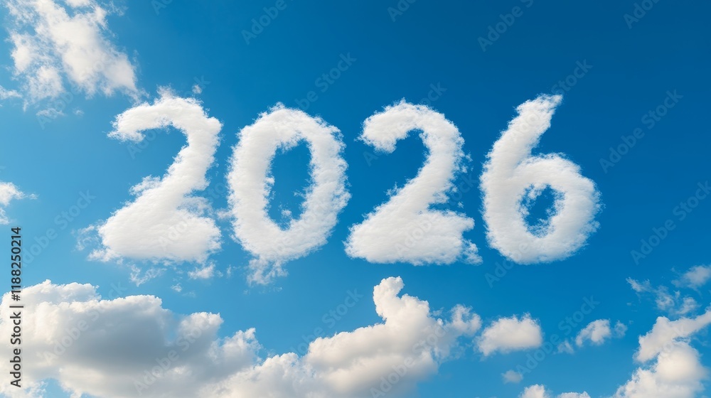 2026 in cloud numbers against blue sky with fluffy clouds 2026 in cloud numbers against blue sky with fluffy clouds