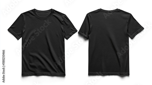 Blank black clean t-shirt mockup isolated in front and back views for clothing, fashion, apparel design presentations, product showcasing, and fashion design mockups