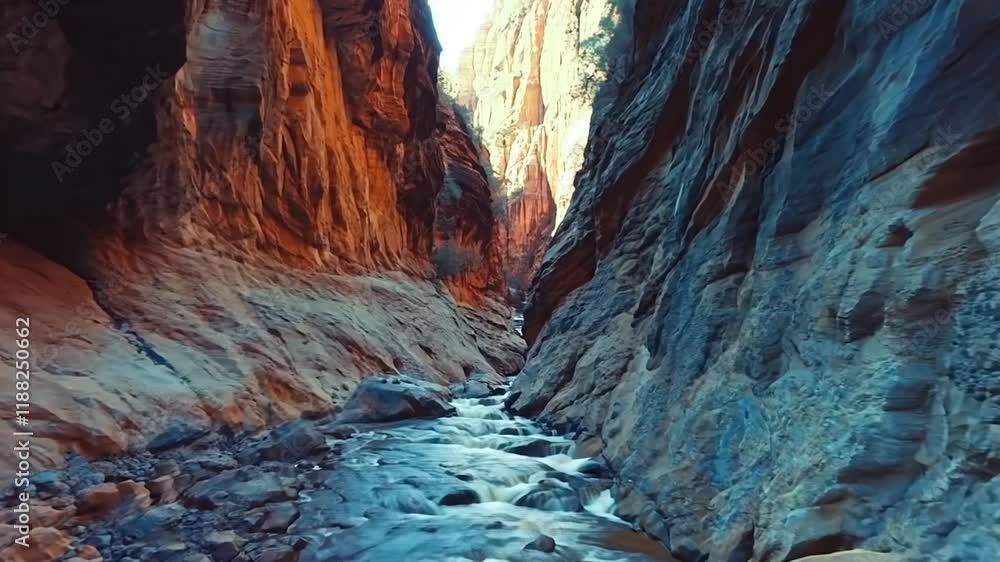 Canyons and river aerial flying forward Canyons and river aerial flying forward