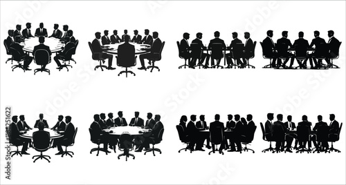 Professional businessman meeting silhouettes vector. Corporate businessman meeting silhouettes at office vector design. Office business meeting silhouettes vector illustration