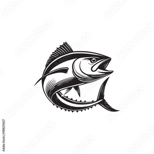 bluefin tuna fish vector illustration, Sea fish different poses Design
