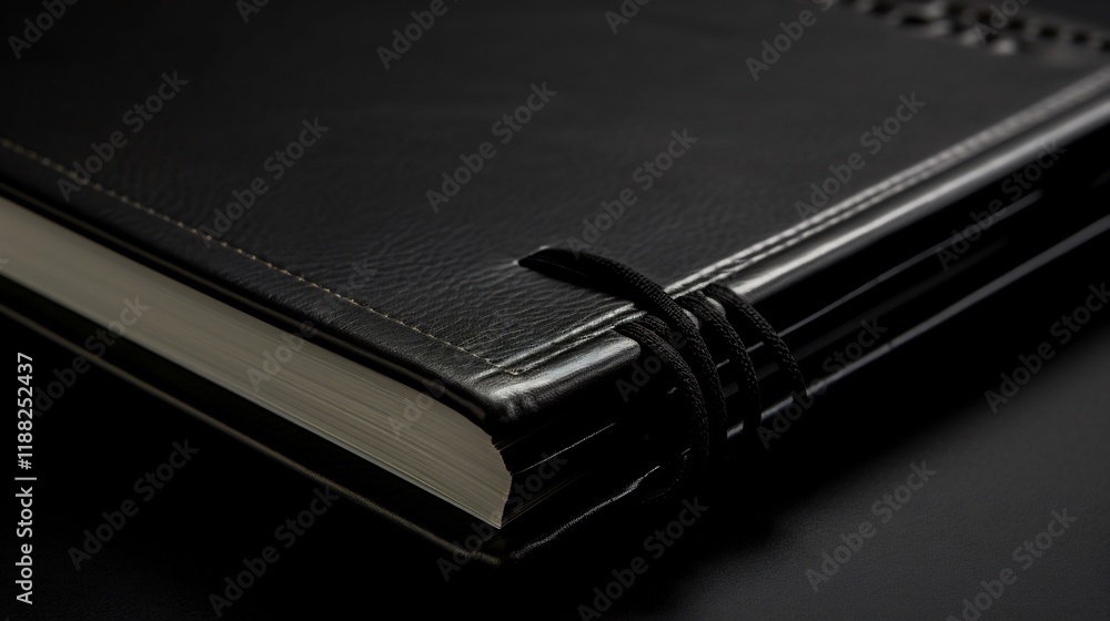 Elegant Black Leather-Bound Notebook: A Close-Up Elegant Black Leather-Bound Notebook: A Close-Up