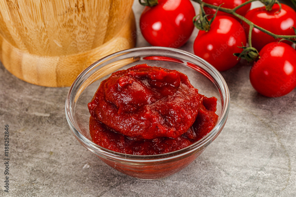 Red tomato paste in the bowl Red tomato paste in the bowl