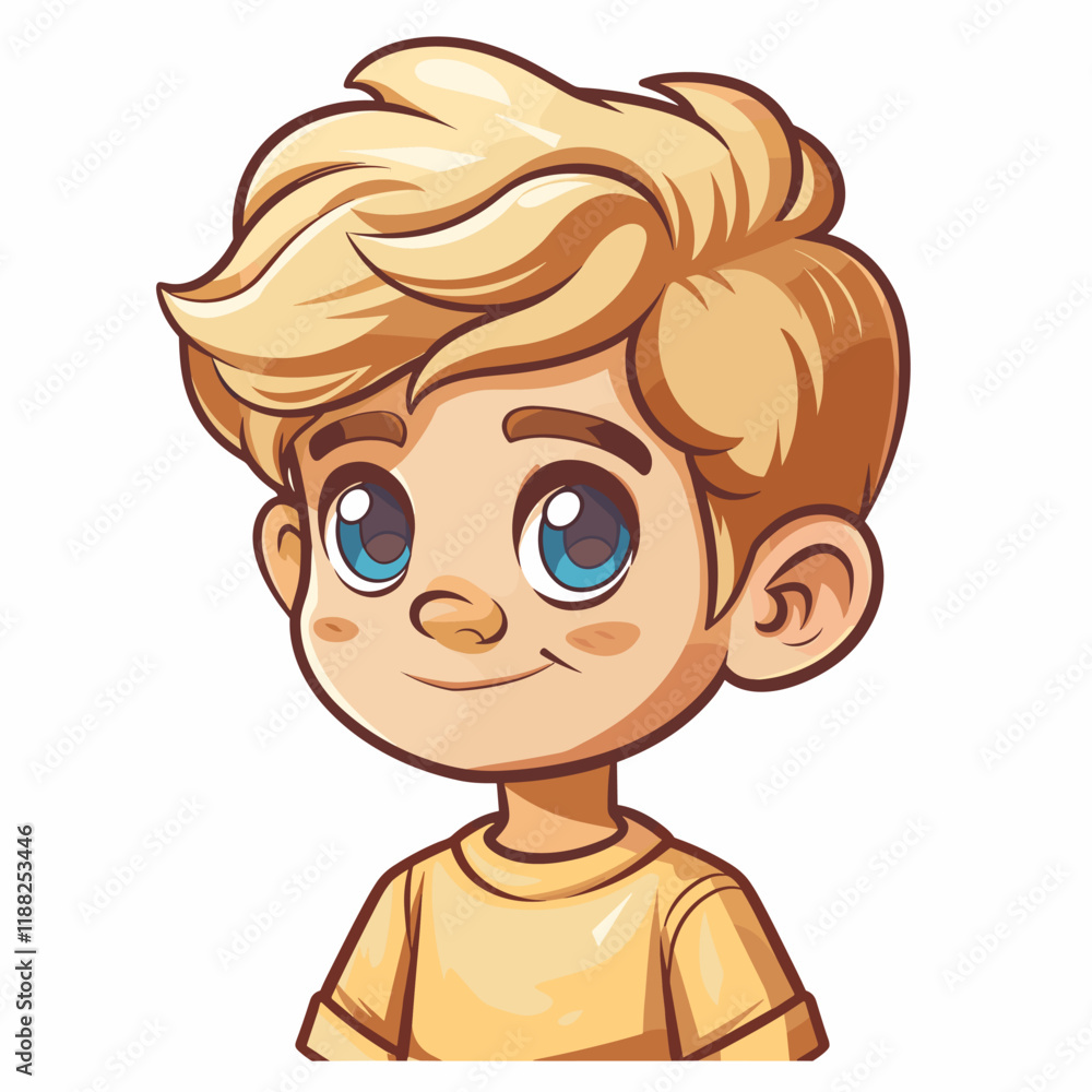 Obraz premium Cute little boy with blond hair and blue eyes. Vector illustration