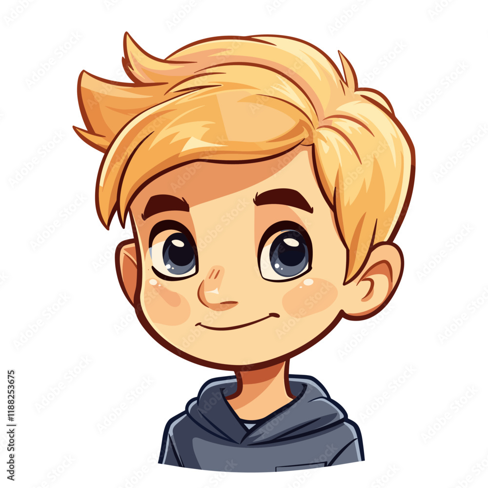 Cute little boy with blond hair and blue eyes. Vector illustration Cute little boy with blond hair and blue eyes. Vector illustration
