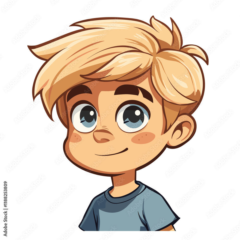 Cute little boy with blond hair and blue eyes. Vector illustration Cute little boy with blond hair and blue eyes. Vector illustration