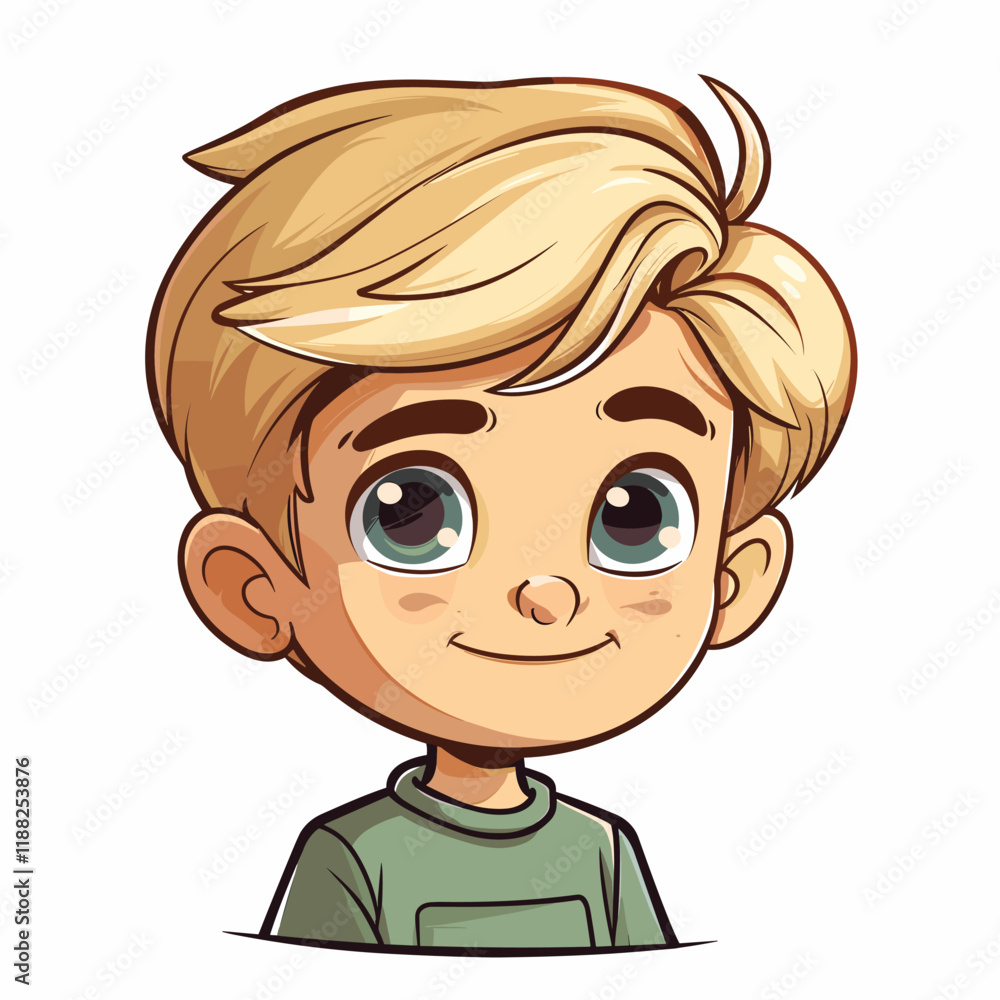 Cute little boy with blond hair and blue eyes. Vector illustration Cute little boy with blond hair and blue eyes. Vector illustration