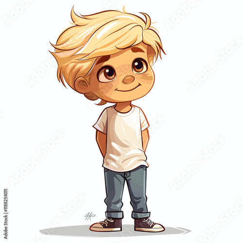 Cute boy character on white background. Vector illustration. Cartoon style