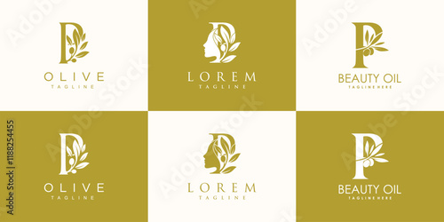 Olive logo design collection with initial letter p and modern concept Premium Vector