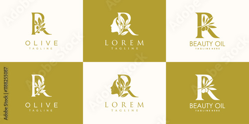 Olive logo design collection with initial letter r and modern concept Premium Vector
