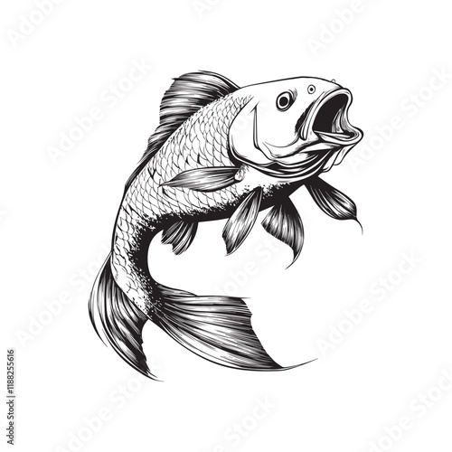 Common carp fish vector illustration, Sea fish different poses Design
