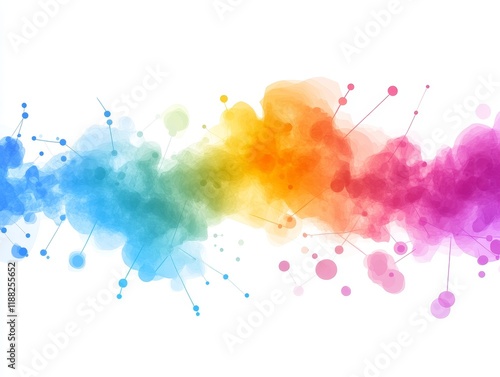 Colorful abstract watercolor design with dotted connections photo