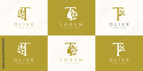 Olive logo design collection with initial letter t and modern concept Premium Vector