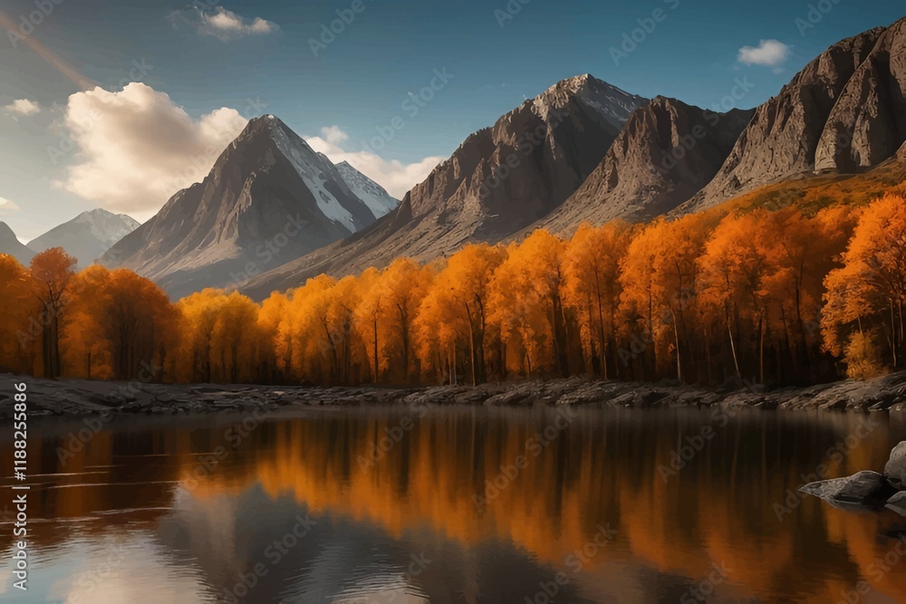Obraz premium Beautiful and Peaceful Nature Scenery Illustration Landscape Countryside Tranquil Vibrant and Colorful
