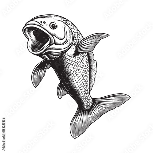 Common carp fish vector illustration, Sea fish different poses Design
