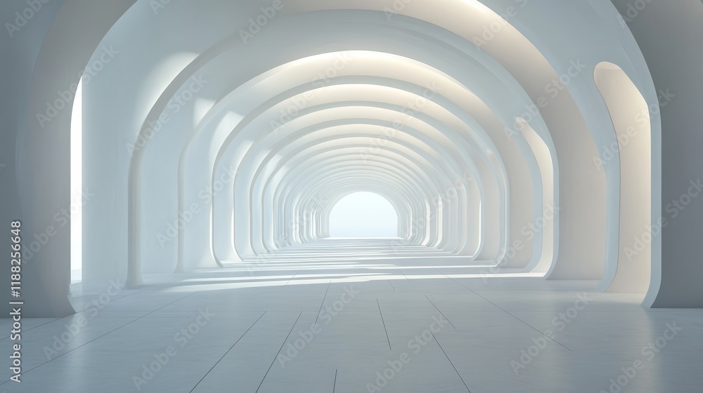 White arched hallway with light at the end. White arched hallway with light at the end.