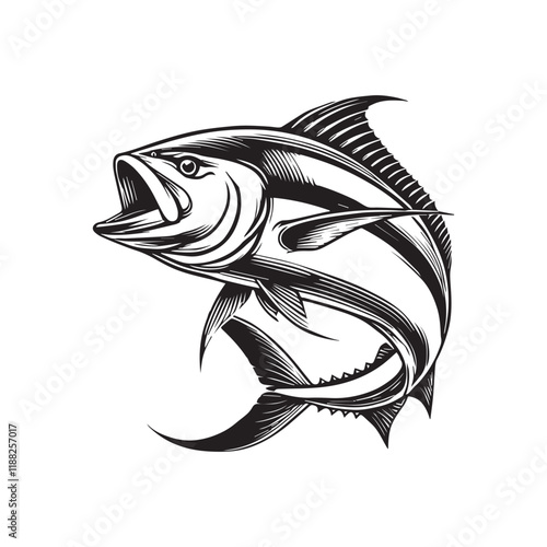Giant trevally fish vector illustration, Sea fish different poses Design
