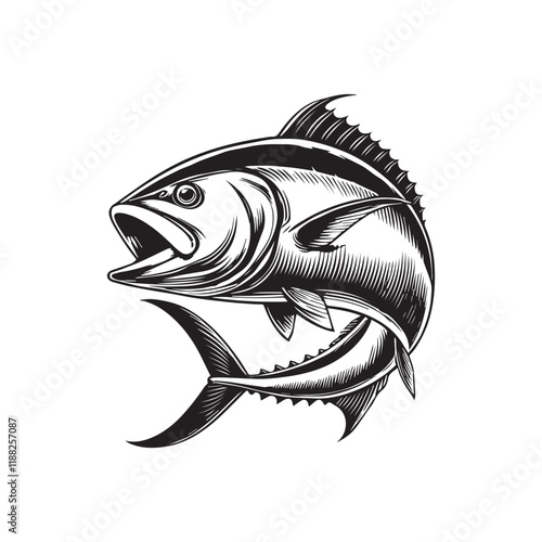 Giant trevally fish vector illustration, Sea fish different poses Design
