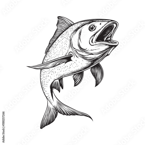 Giant trevally fish vector illustration, Sea fish different poses Design
