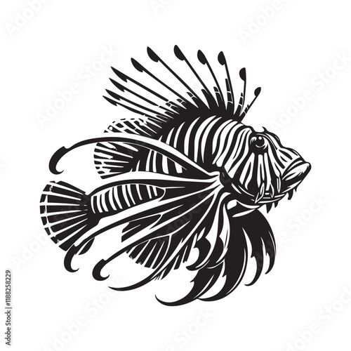 Lionfish fish vector illustration, Sea fish different poses Design
