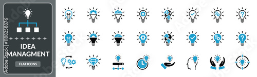 Idea management icon set. Set of Innovation bulb, Creativity, innovation management - Stock Vector