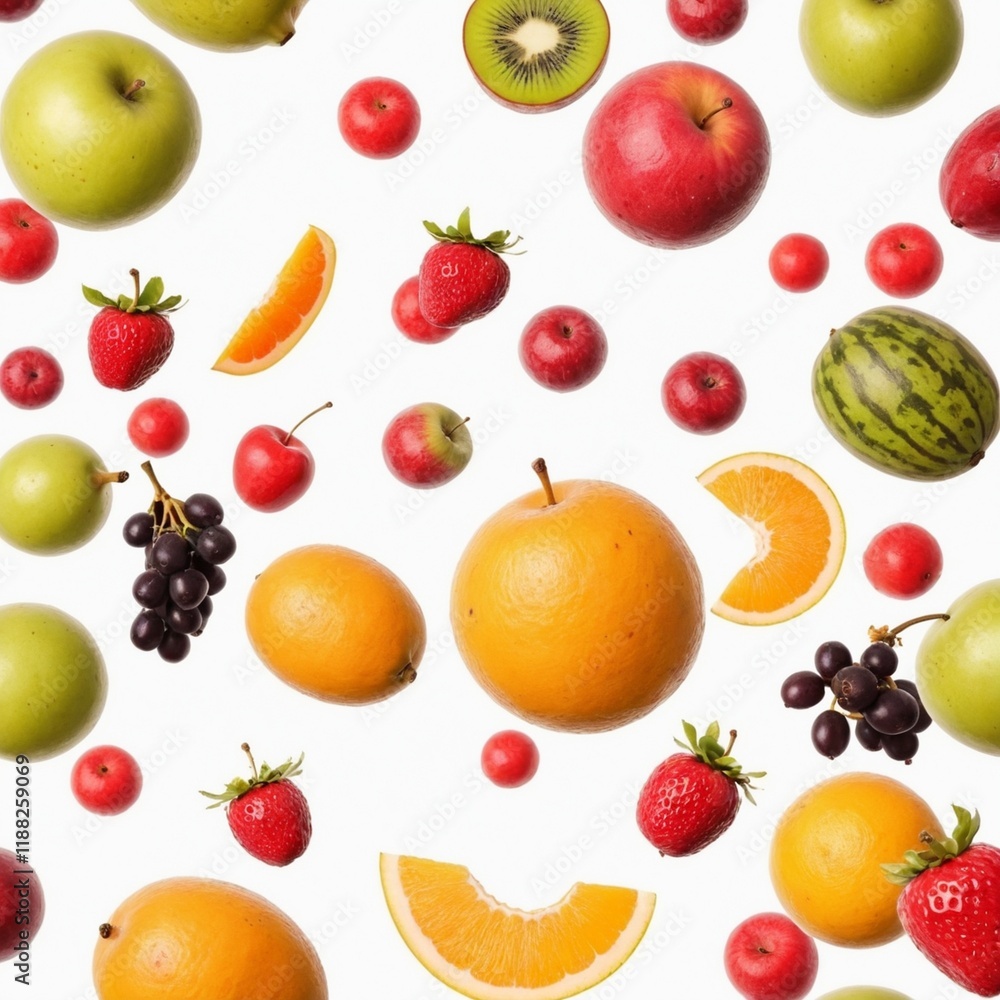 different fruits flying isolated on white background different fruits flying isolated on white background