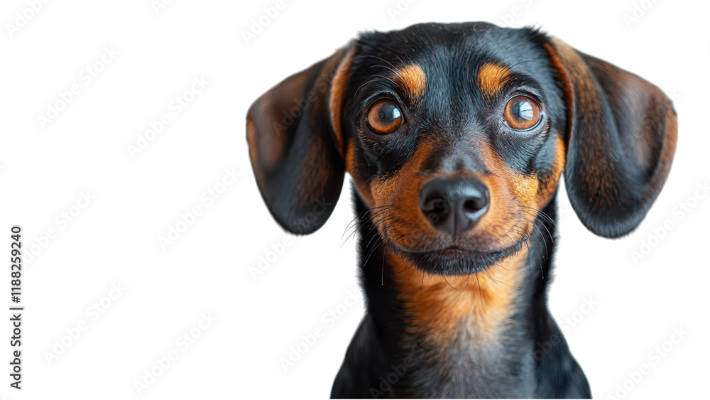 Curious Dachshund Puppy, playful demeanor, minimalistic style, bright white backdrop, capturing innocence and charm of youth Curious Dachshund Puppy, playful demeanor, minimalistic style, bright white backdrop, capturing innocence and charm of youth
