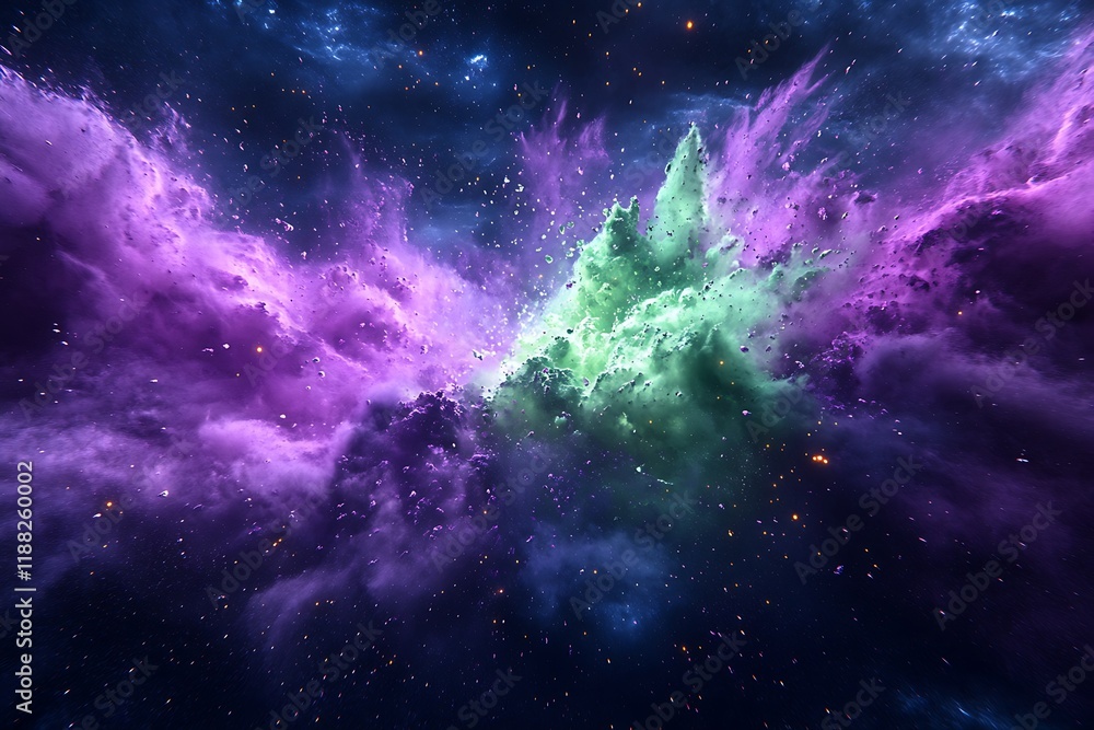 Naklejka premium A neon green and purple powder explosion creating an electric and energetic display of vibrant motion