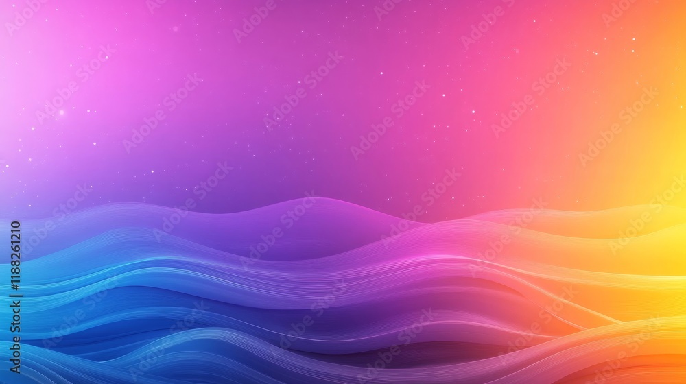 Fototapeta premium Vibrant abstract gradient waves with cosmic starscape in pink and blue horizon