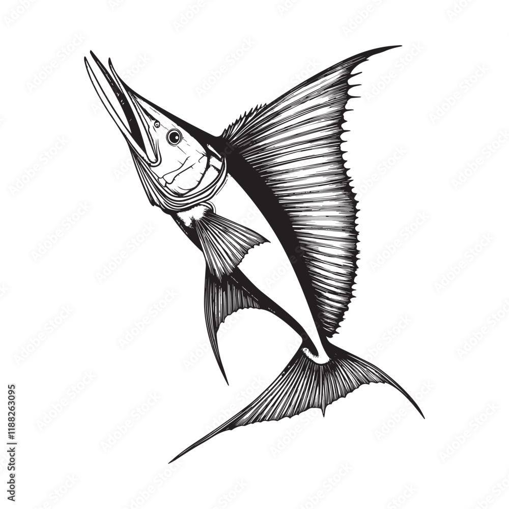 Obraz premium Sailfish fish vector illustration, Sea fish different poses Design